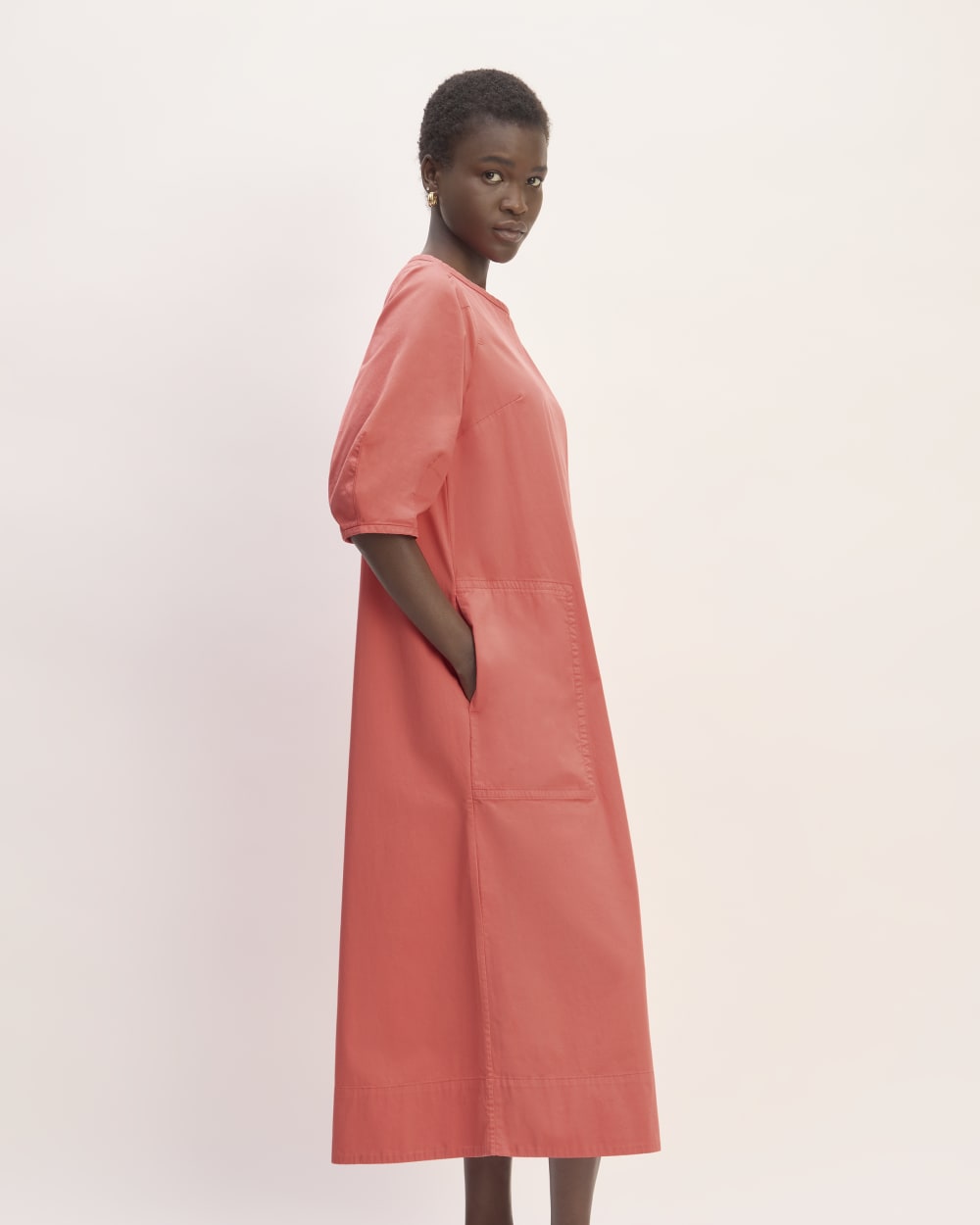The Short-Sleeve Puff Midi Dress | Coral Everlane The Short-Sleeve Puff Midi Dress | Coral Everlane