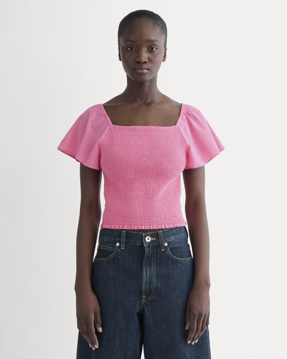 womens-gauze-smocked-top-deep-pink | primary