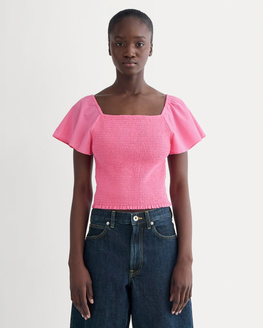 womens-gauze-smocked-top-deep-pink | primary