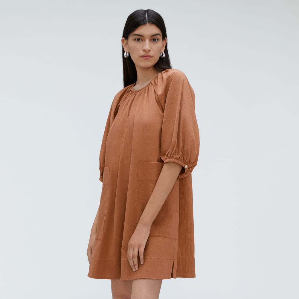 tawny brown dress The Smocked Linen Dress