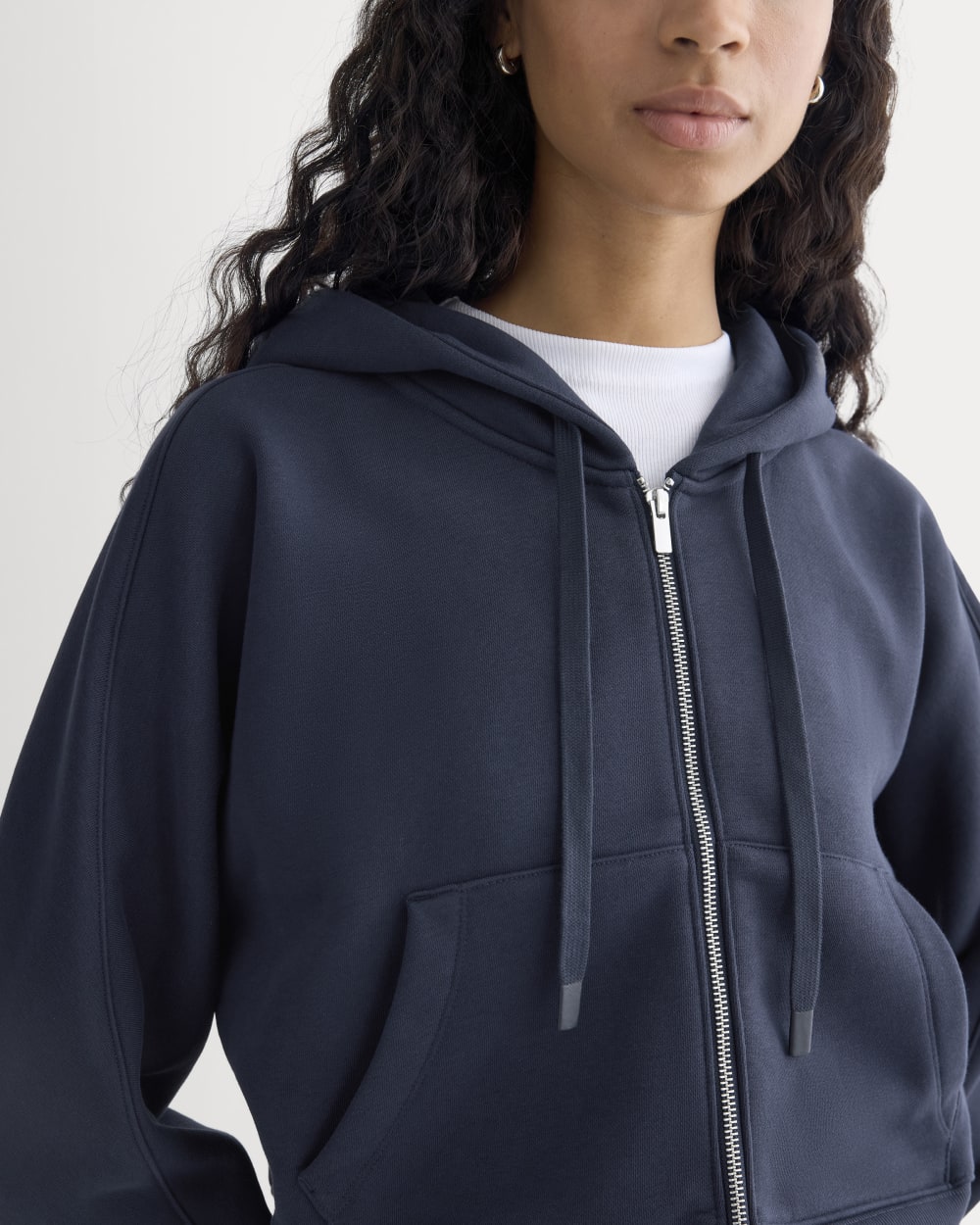 Luxe Fleece Full-Zip Cropped Hoodie | Navy – Everlane