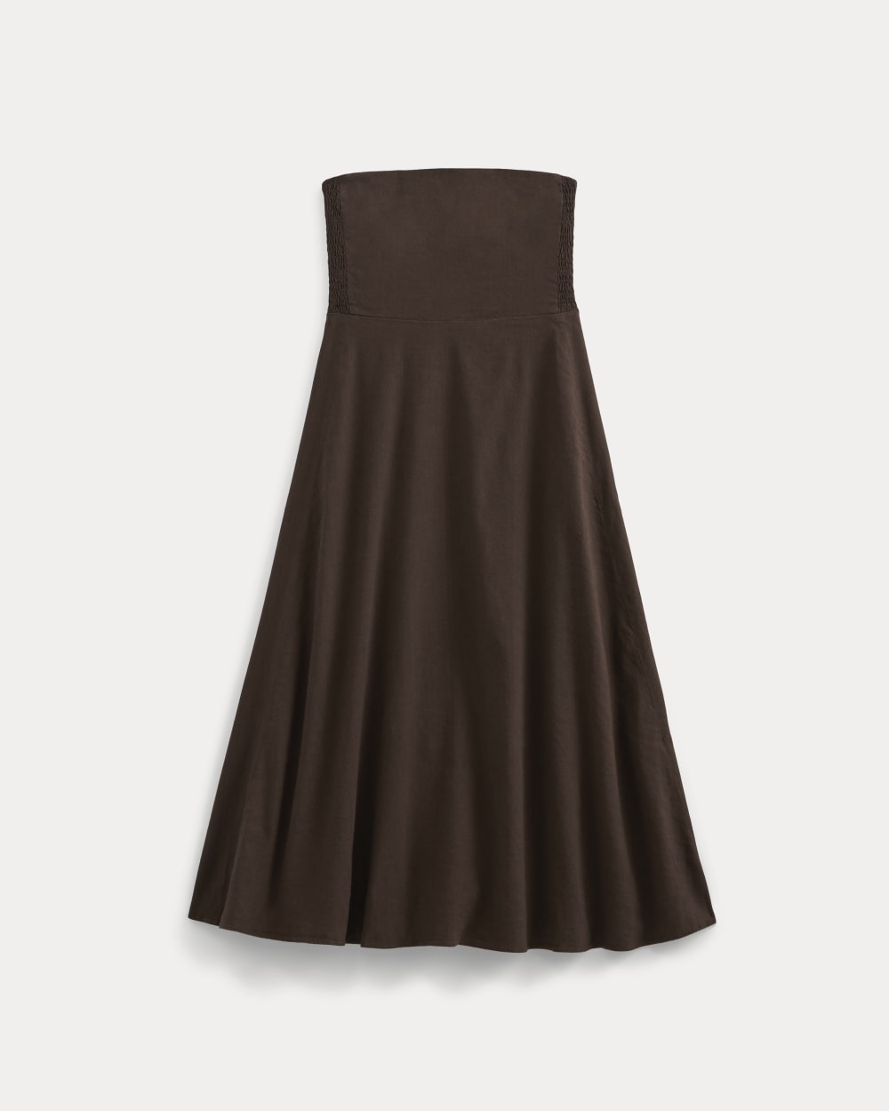 womens-strapless-dress-in-stretch-linen-dark-brown | alt
