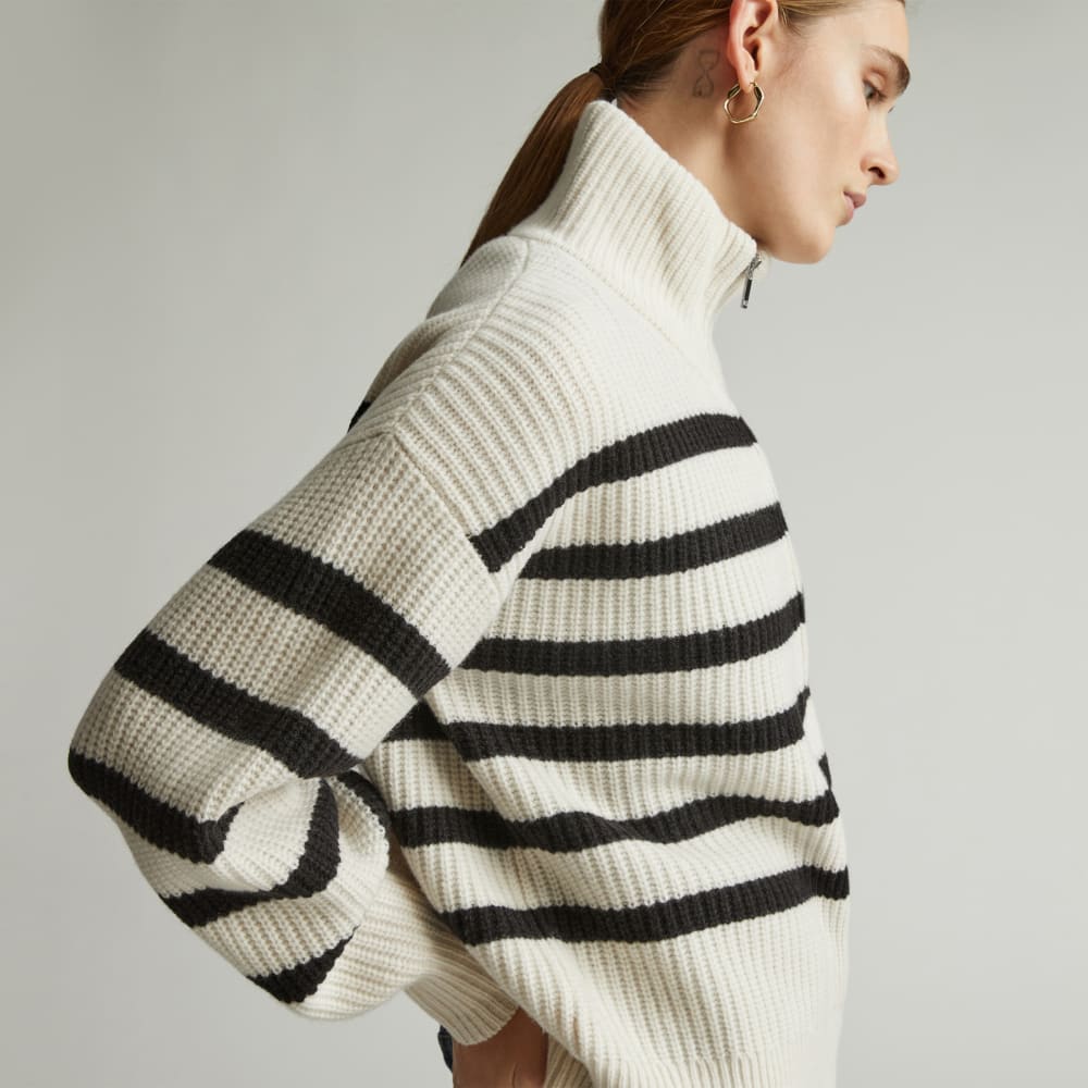 The Half-Zip Sweater in Luxe Merino | Bone / Black – Everlane