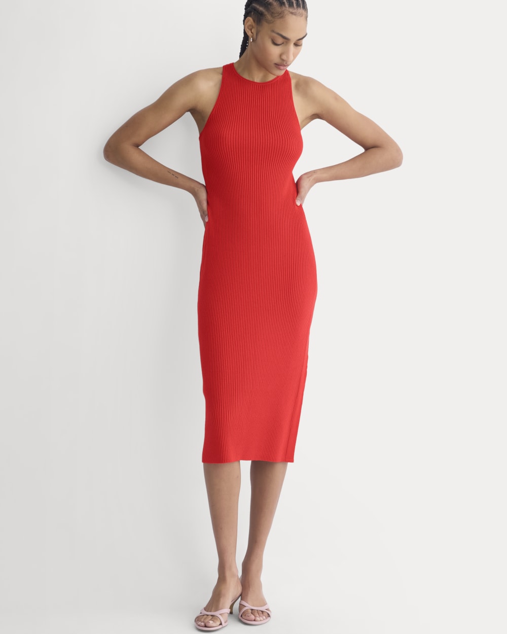womens-cutaway-ribbed-midi-dress-fiery-red | primary