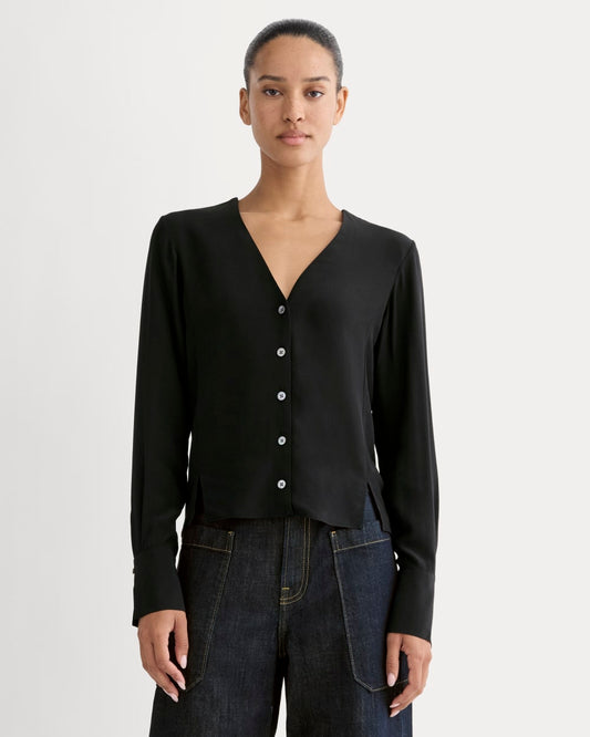 womens-v-neck-blouse-in-washable-silk-black | primary