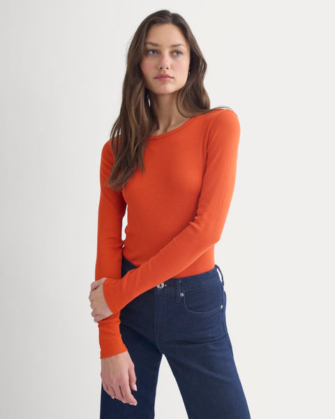 The Luxe Rib Long-Sleeve Crew | Rust – Everlane