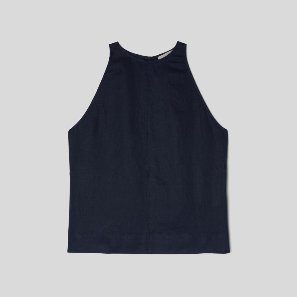 womens-linen-high-neck-tank-navy | alt
