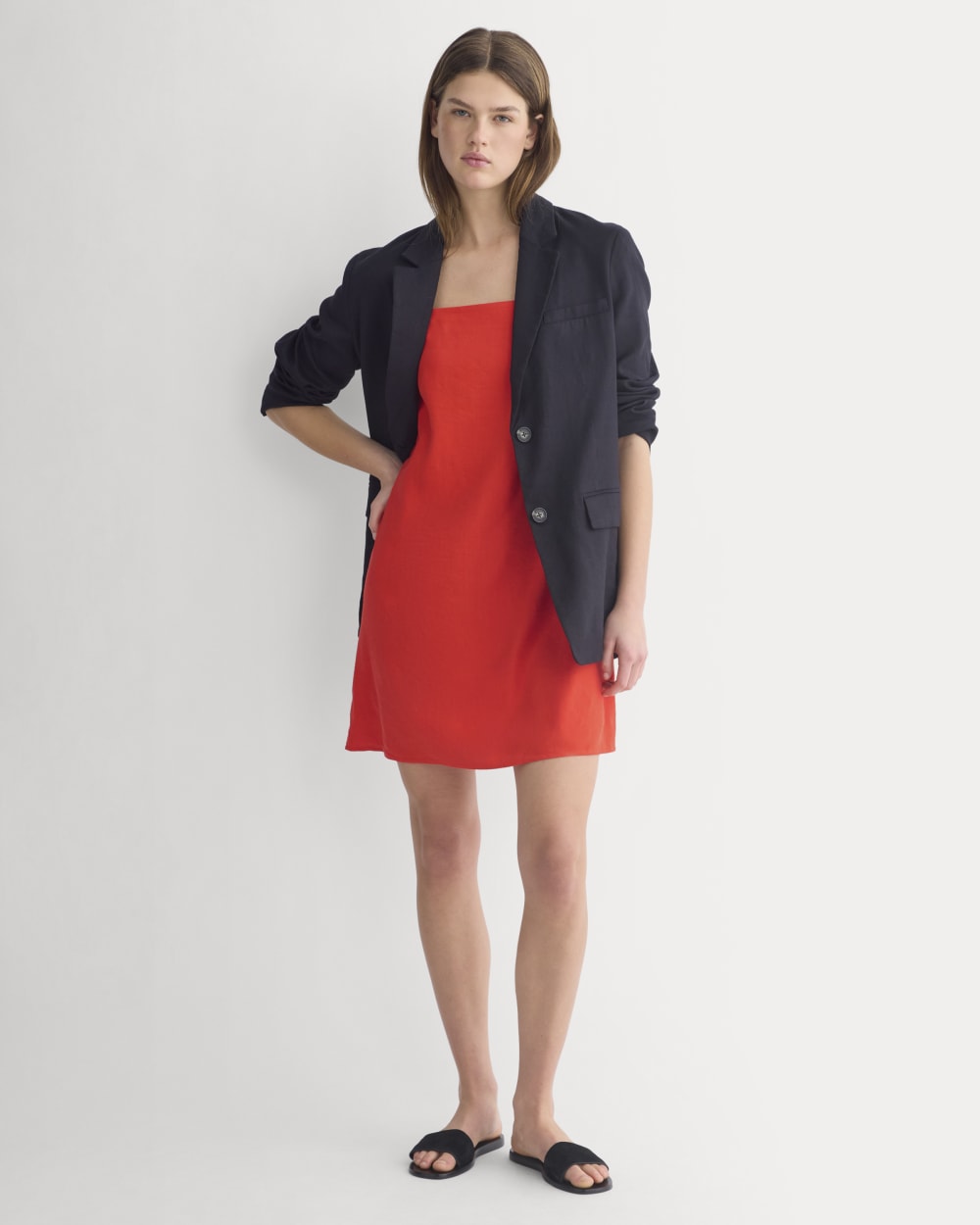 Mini Shift Dress in Stretch Linen