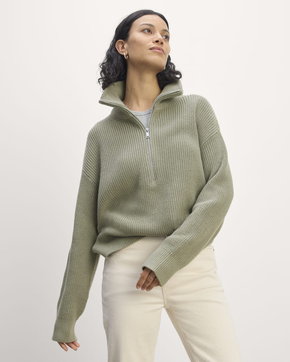 womens-cotton-half-zip-sweater-sage-green | primary