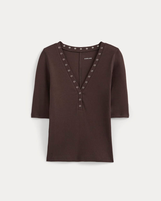 womens-luxe-rib-v-neck-henley-coffee-bean | primary