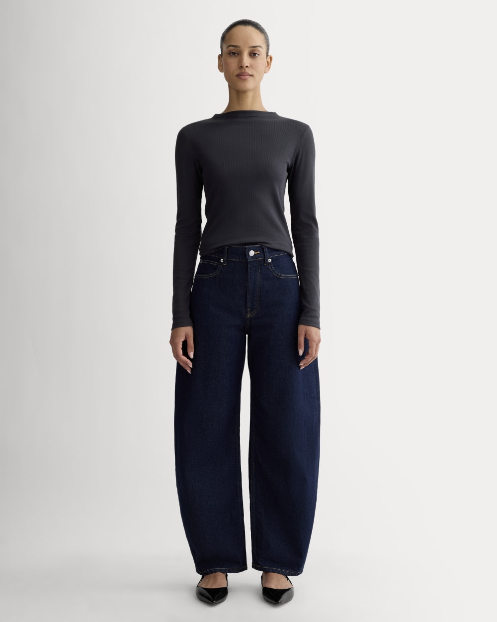 The Luxe Rib Funnel-Neck Tee | White