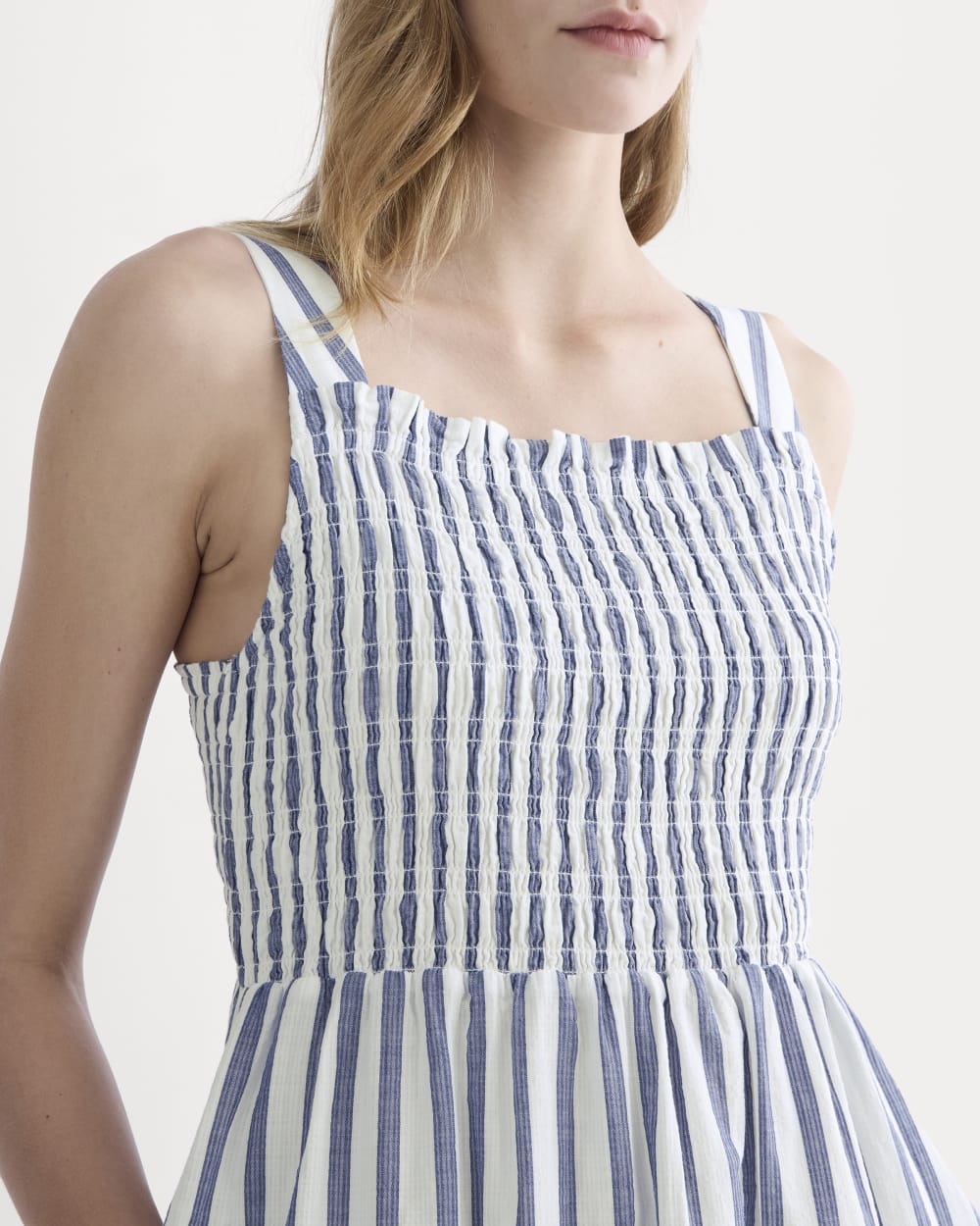 The Gauze Smock Dress | White / Mazarine Blue Everlane The Gauze Smock Dress | White / Mazarine Blue Everlane