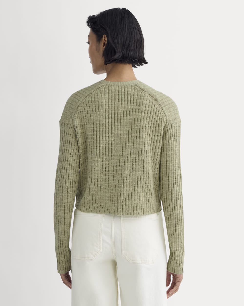 The Ribbed Cardigan in Cotton Linen | White