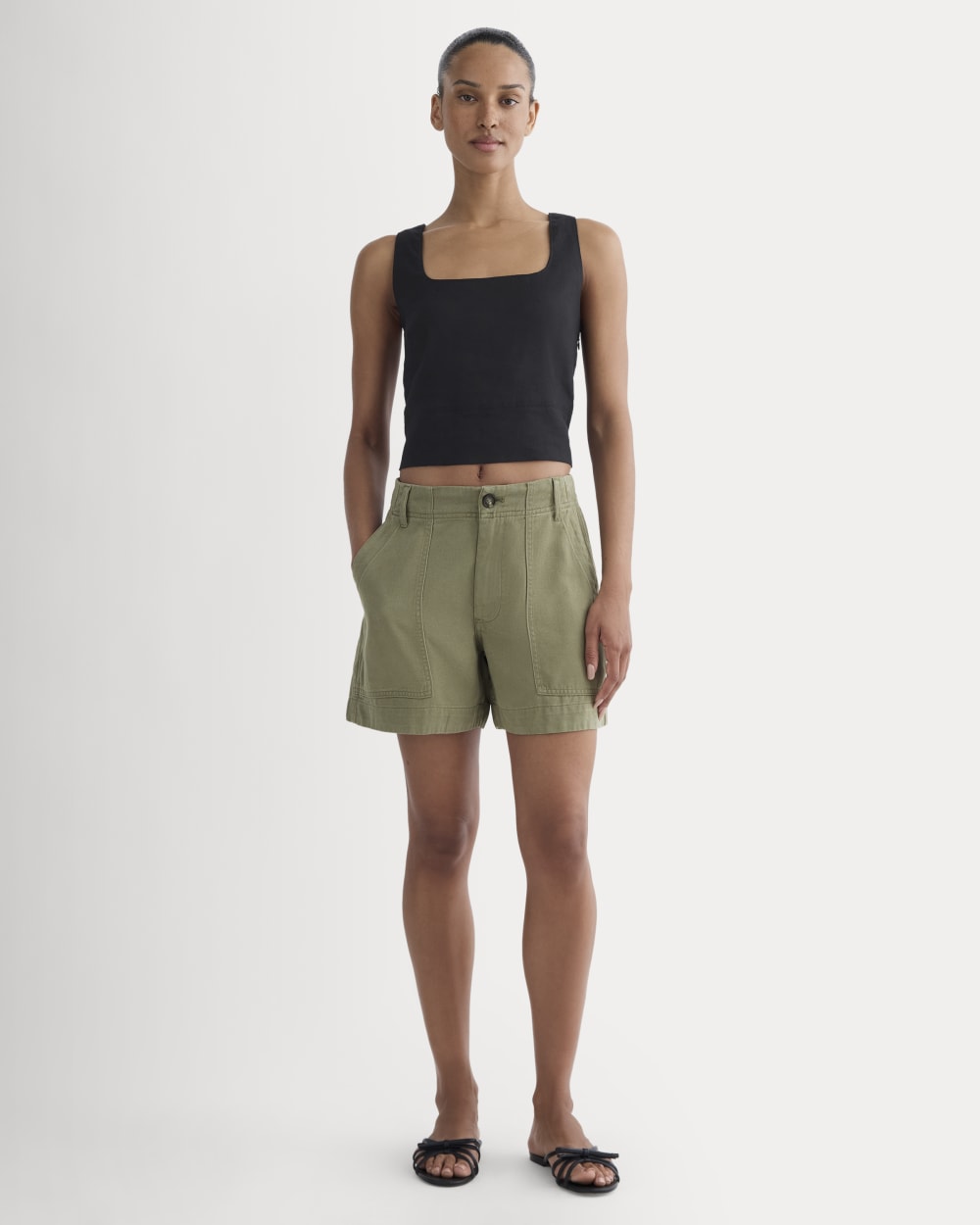 womens-tencel-darted-utility-short-lichen-green | primary