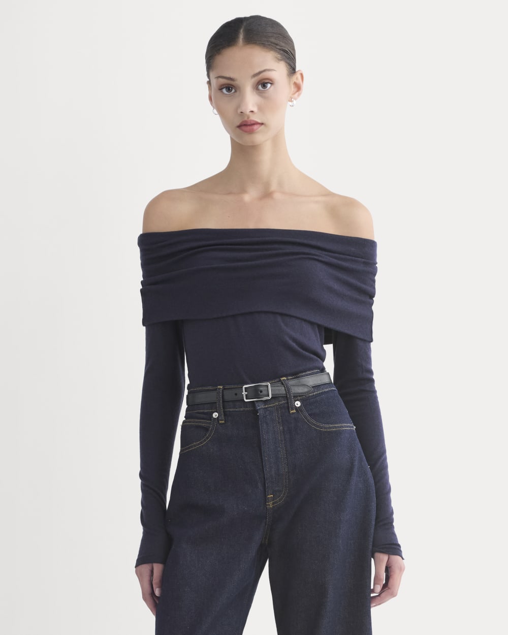 womens-off-shoulder-top-butterluxe-deep-navy | primary