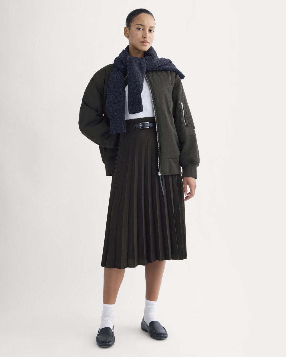 Pleated Crepe Midi Skirt