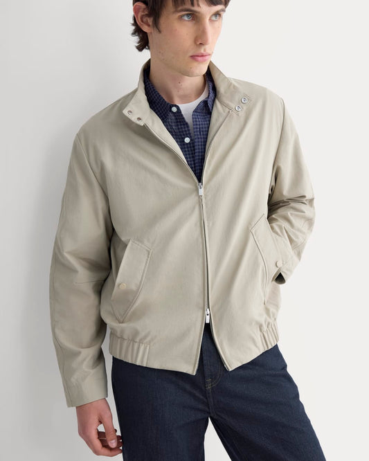 mens-recycled-nylon-harrington-jacket-trench-coat-khaki | primary