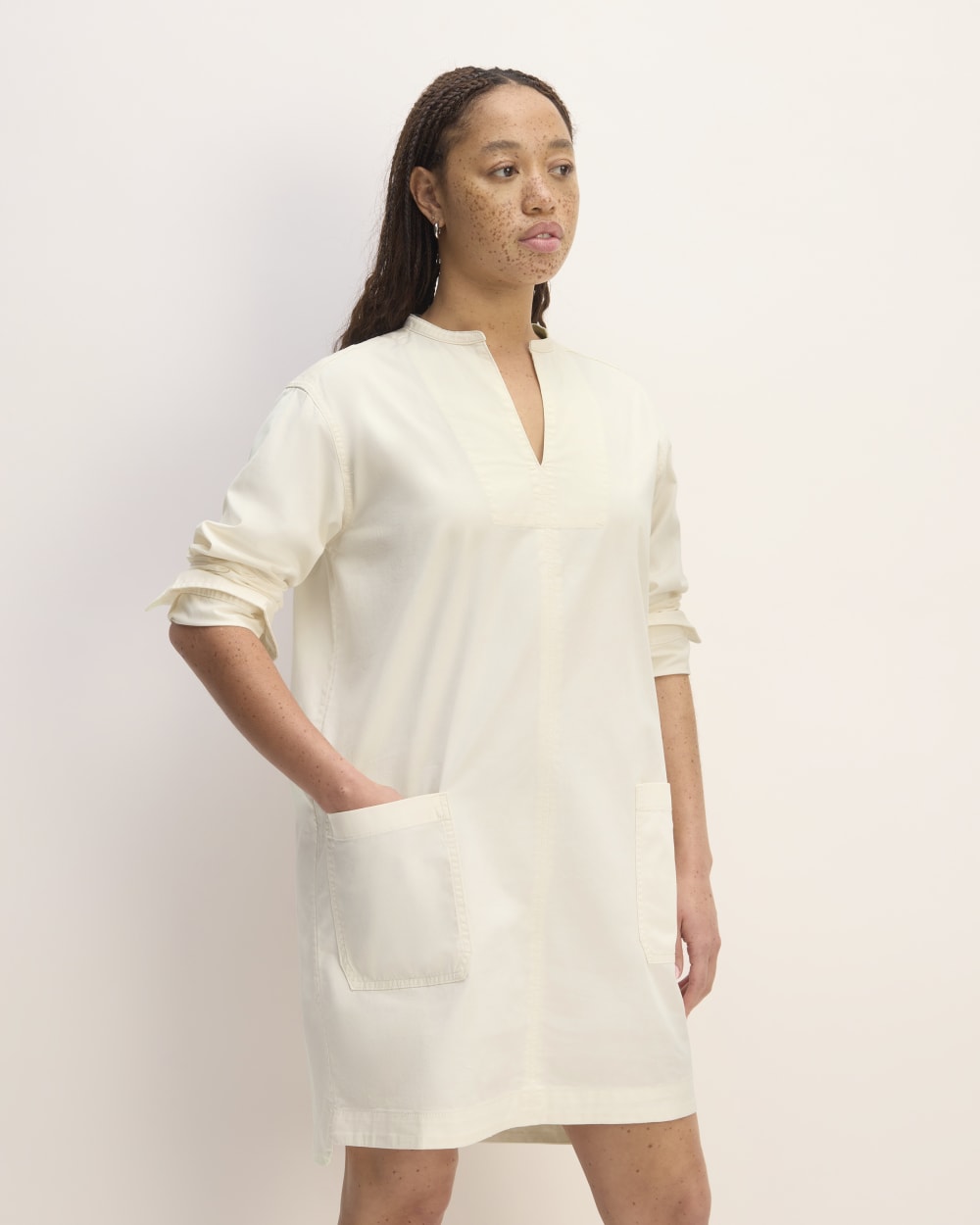 Everlane Long-Sleeve Utility Mini Dress in Bone, Size XS, Cotton/Elastane Everlane Long-Sleeve Utility Mini Dress in Bone, Size XS, Cotton/Elastane