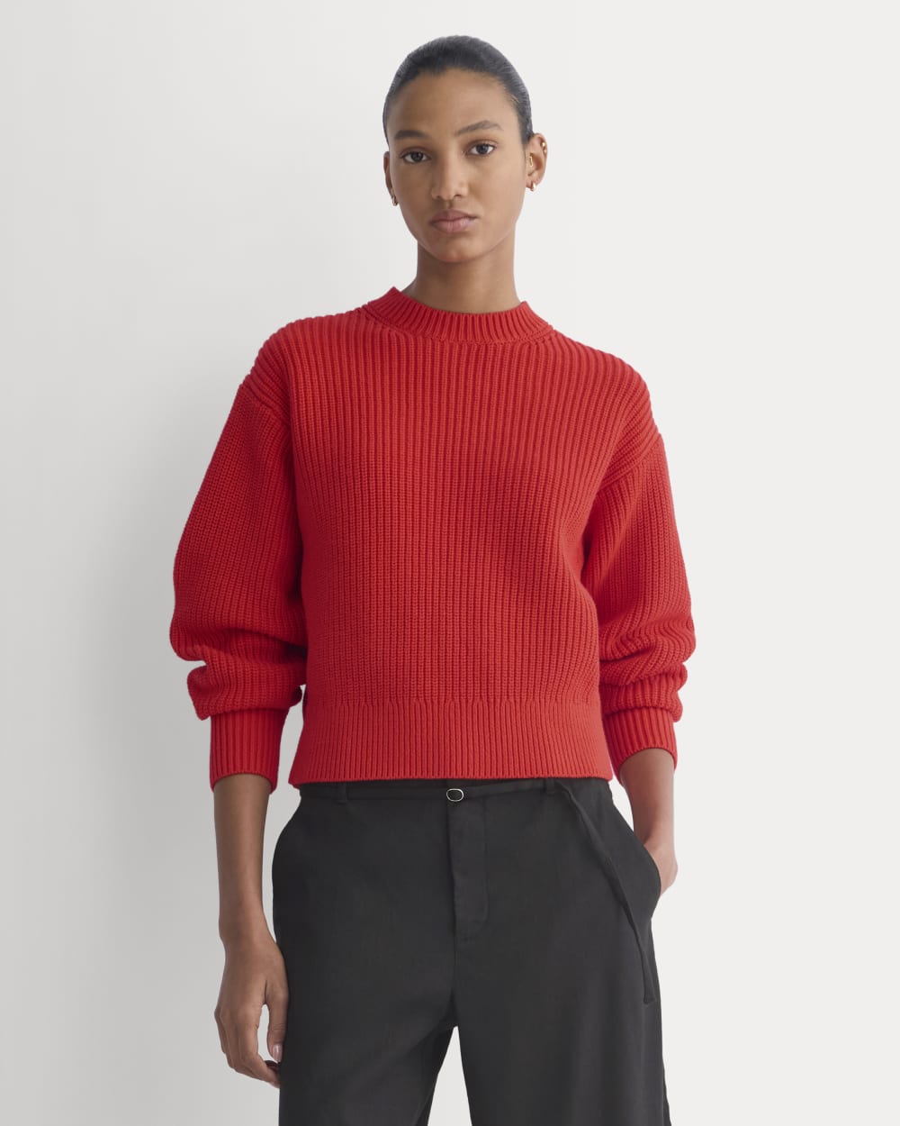 womens-cropped-ribbed-crew-cotton-fiery-red | primary