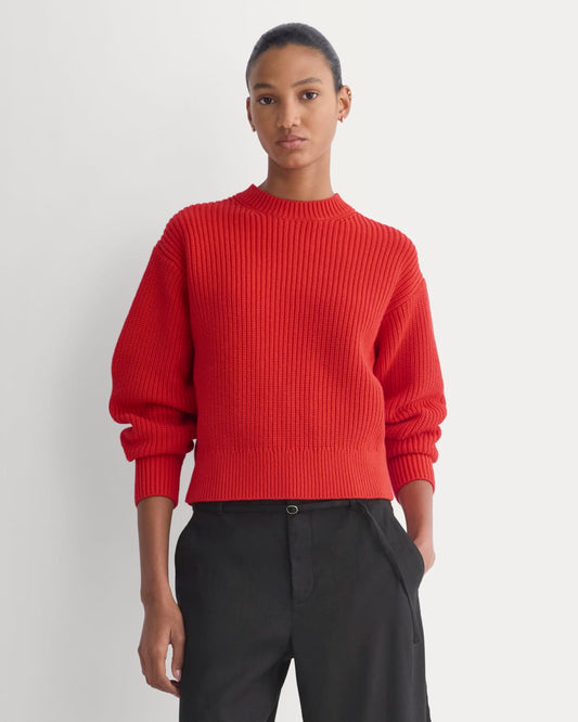 womens-cropped-ribbed-crew-cotton-fiery-red | primary