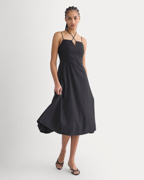 Tie-Neck Dress in Stretch Linen | Black  Everlane