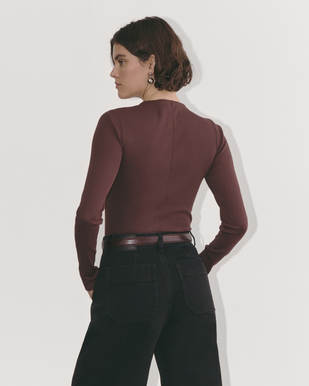 The Luxe Rib Funnel-Neck Tee | White