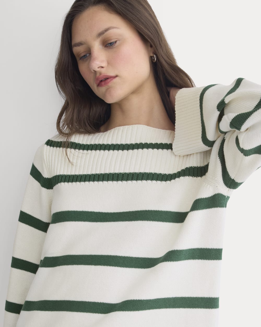 womens-striped-boatneck-sweater-cotton-hunter-green-bone