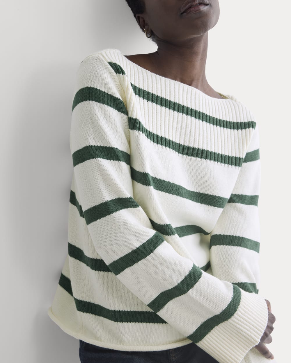 womens-striped-boatneck-sweater-cotton-hunter-green-bone