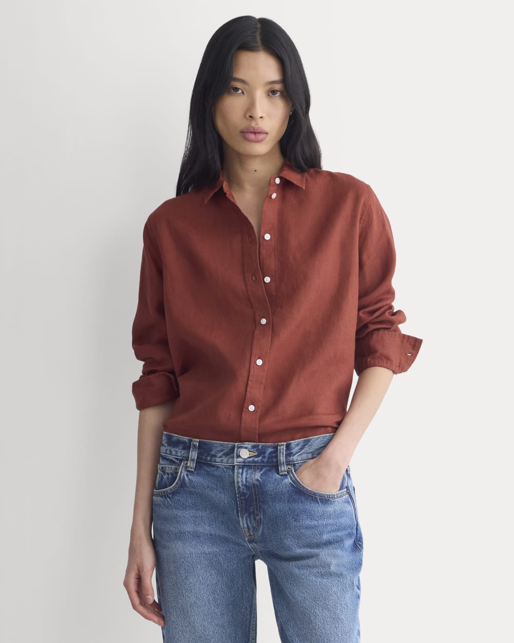 womens-relaxed-linen-shirt-henna-red | primary