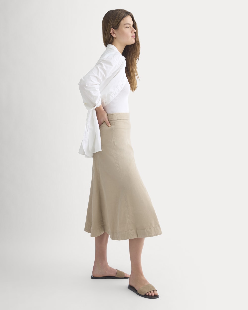 womens-seamed-midi-skirt-trench-coat-khaki