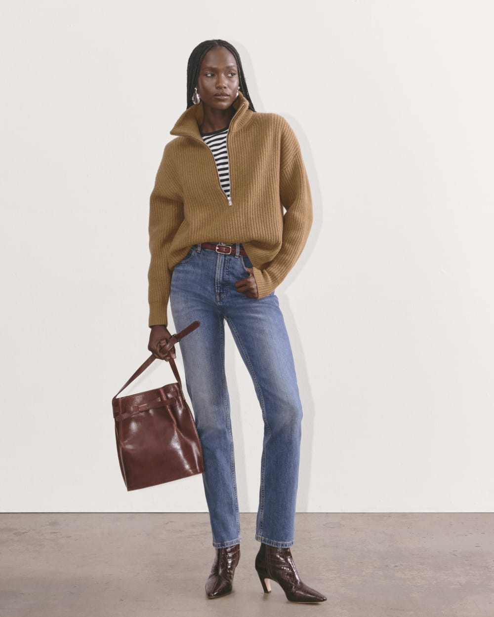 womens-felted-merino-halfzip-sweater-deep-camel