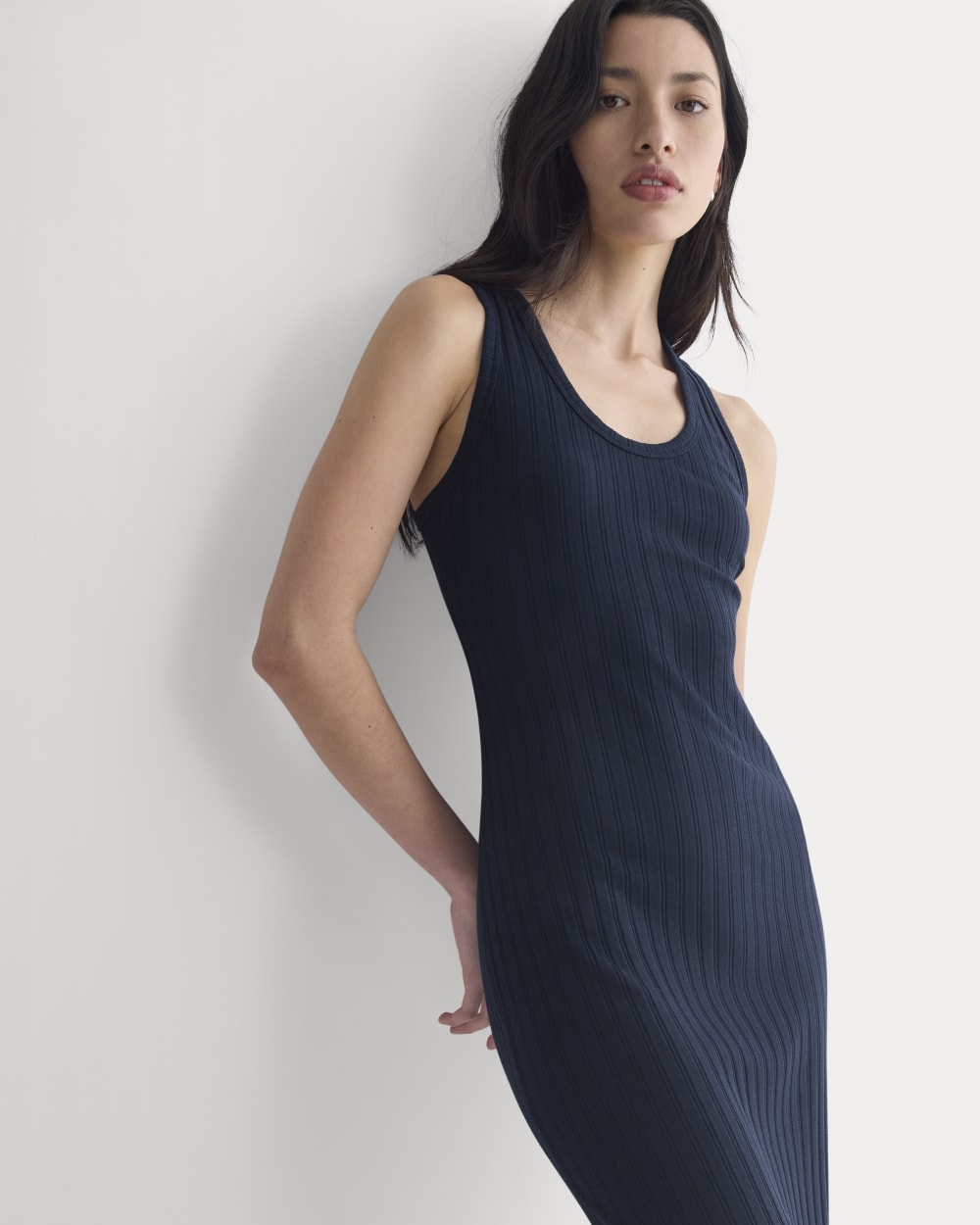 Everlane Scoop-Neck Midi Dress In Pointelle Knit In Deep Navy, Size Large, Cotton Everlane Scoop-Neck Midi Dress In Pointelle Knit In Deep Navy, Size Large, Cotton