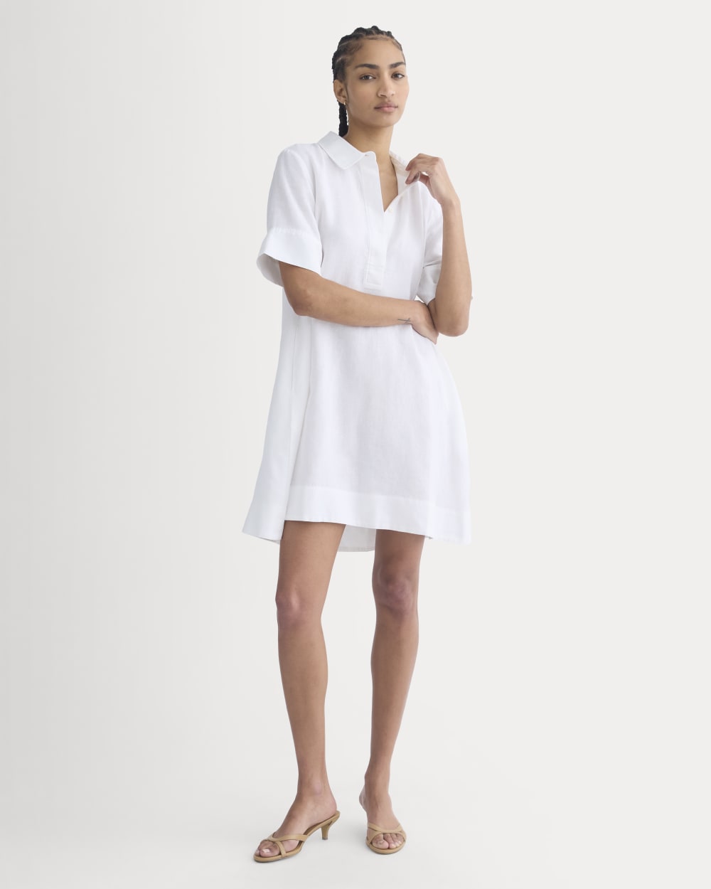 womens-mini-popover-shirtdress-in-linen-white | primary