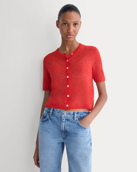 auralee RIB KNIT SHORT CARDIGAN レッド The Air Alpaca™ Short-Sleeve Cardigan | Fiery Red – Everlane