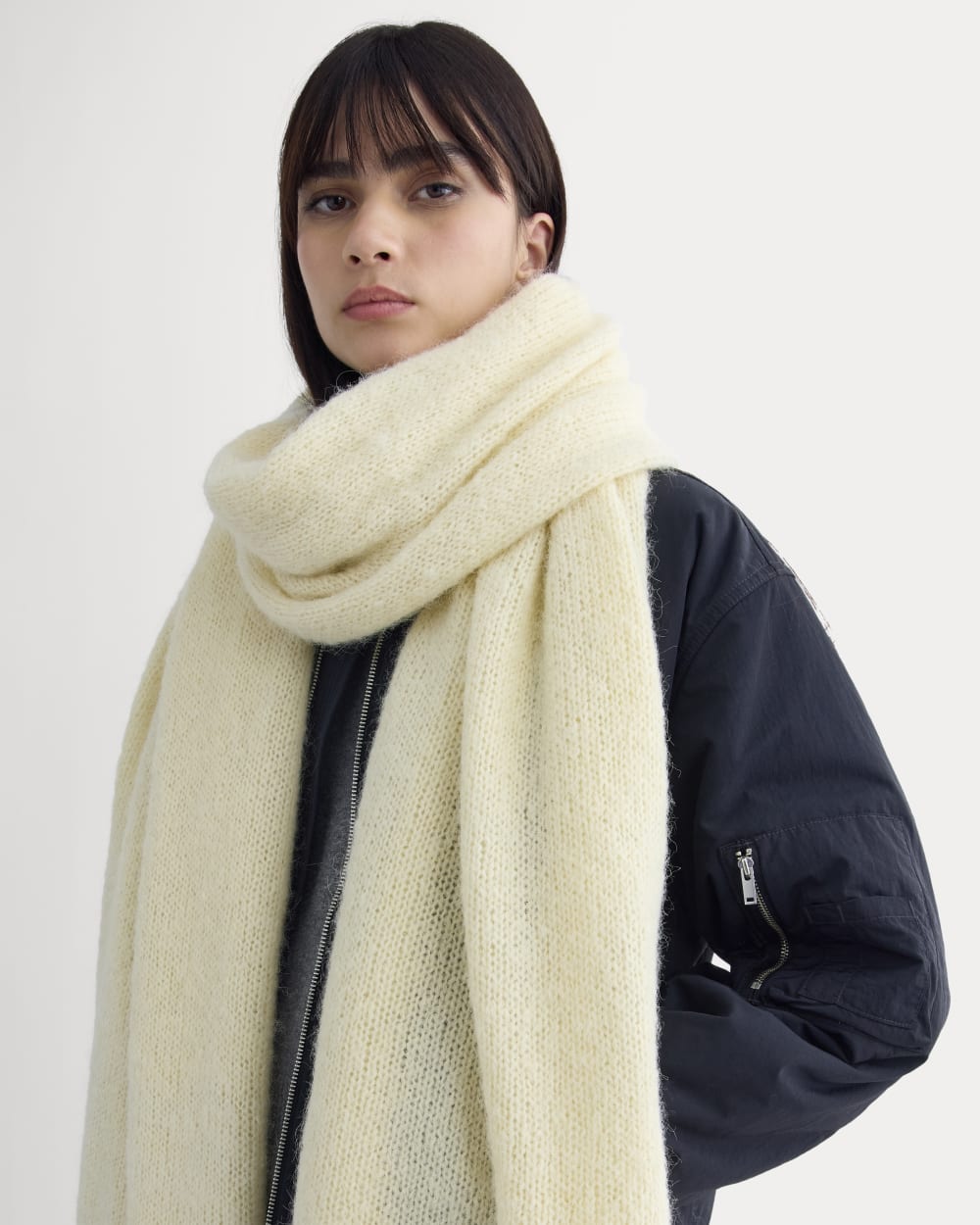 womens-plush-alpaca-scarf-bone-black | alt