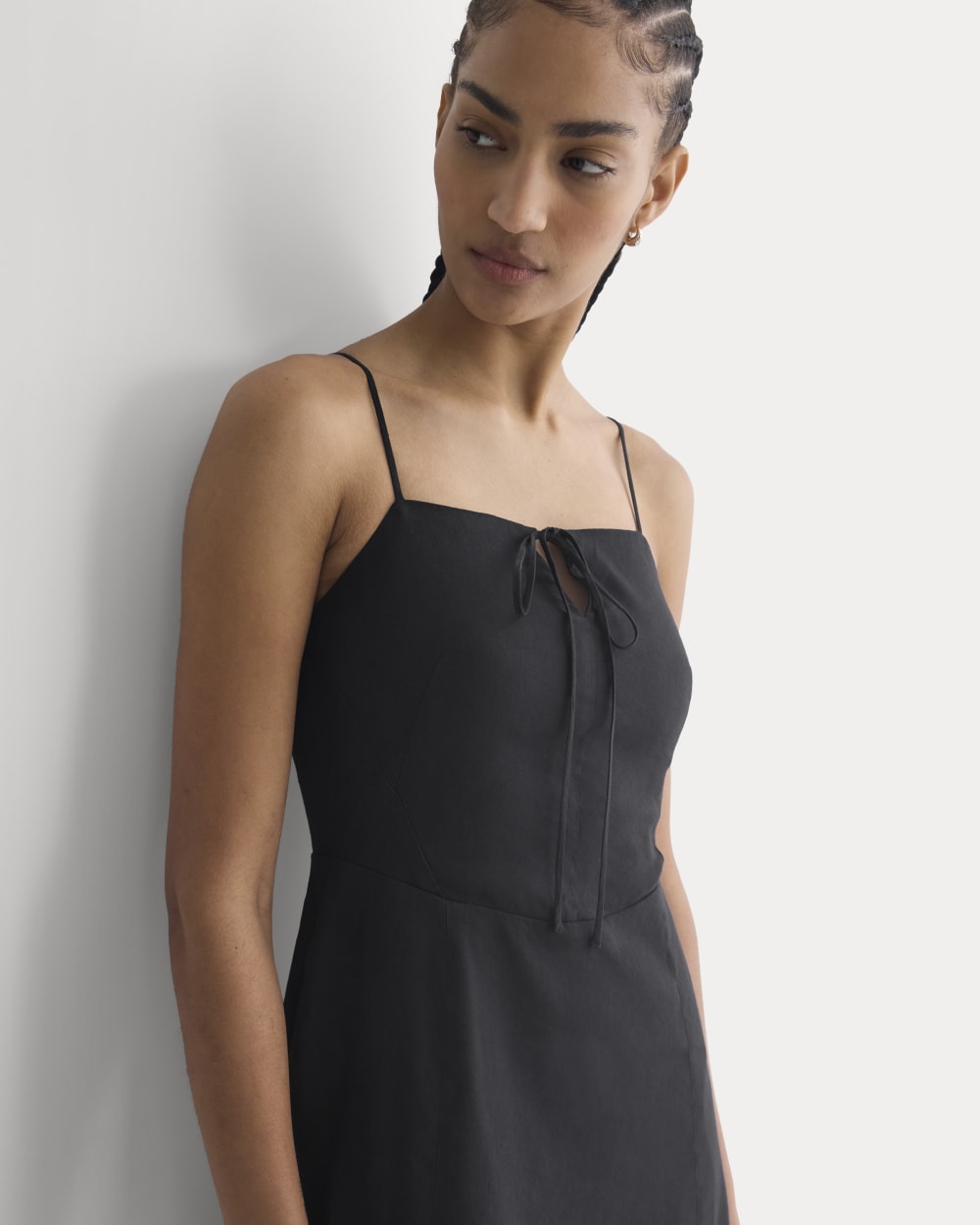 Tie-Neck Dress in Stretch Linen | Black Everlane Tie-Neck Dress in Stretch Linen | Black Everlane