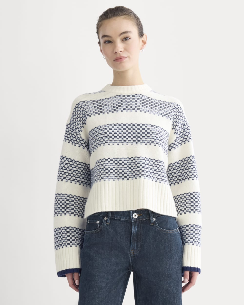 womens-nordic-cropped-boxy-crew-merino-bone-true-navy | primary