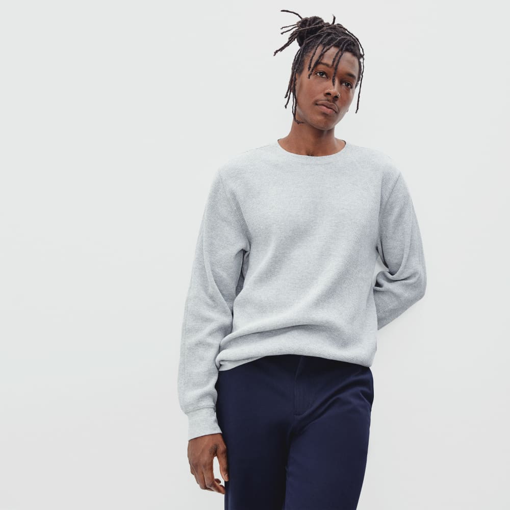 The Waffle Long-Sleeve Crew Tee | Heathered Light Grey – Everlane