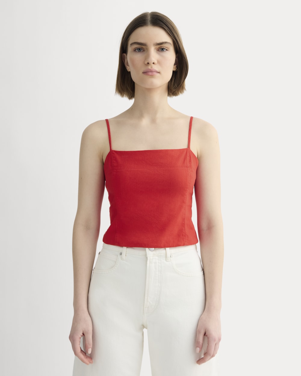 womens-seamed-top-stretch-linen-classic-red | primary