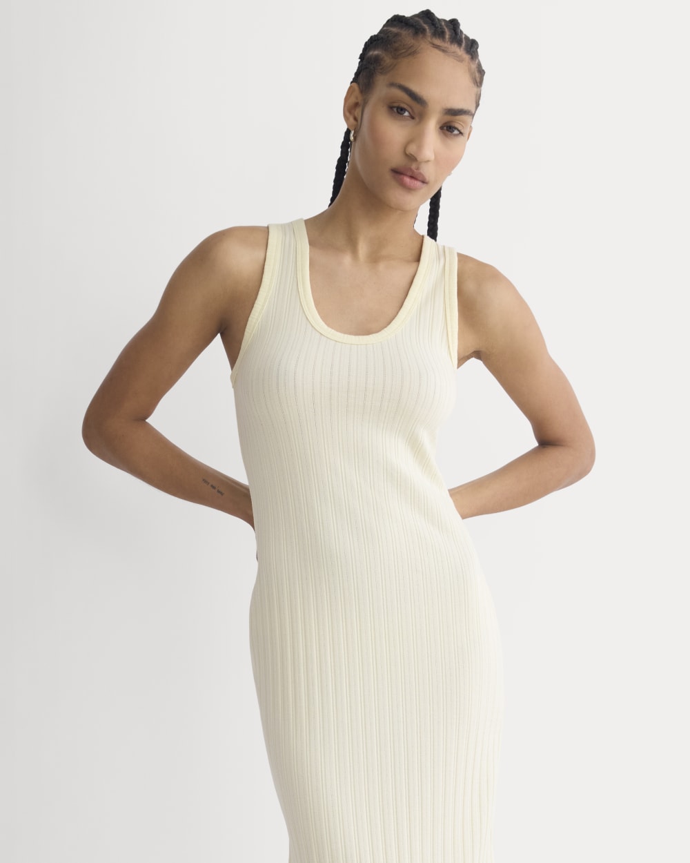 Everlane Scoop-Neck Midi Dress In Pointelle Knit In Lemon Icing, Size Large, Cotton Everlane Scoop-Neck Midi Dress In Pointelle Knit In Lemon Icing, Size Large, Cotton