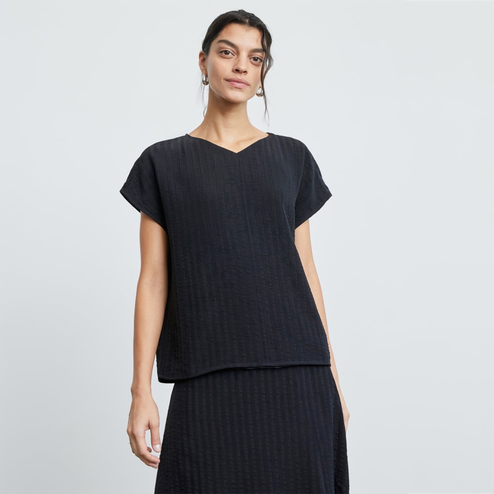 womens-city-stripe-v-neck-top-black | primary