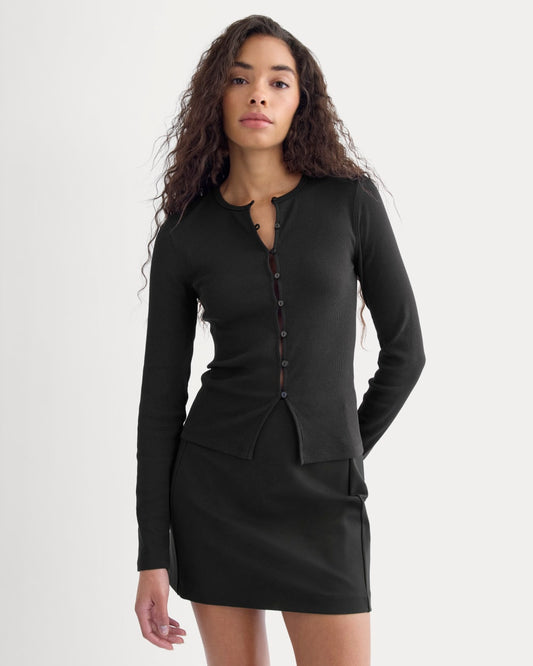 womens-luxe-rib-button-up-top-black | primary