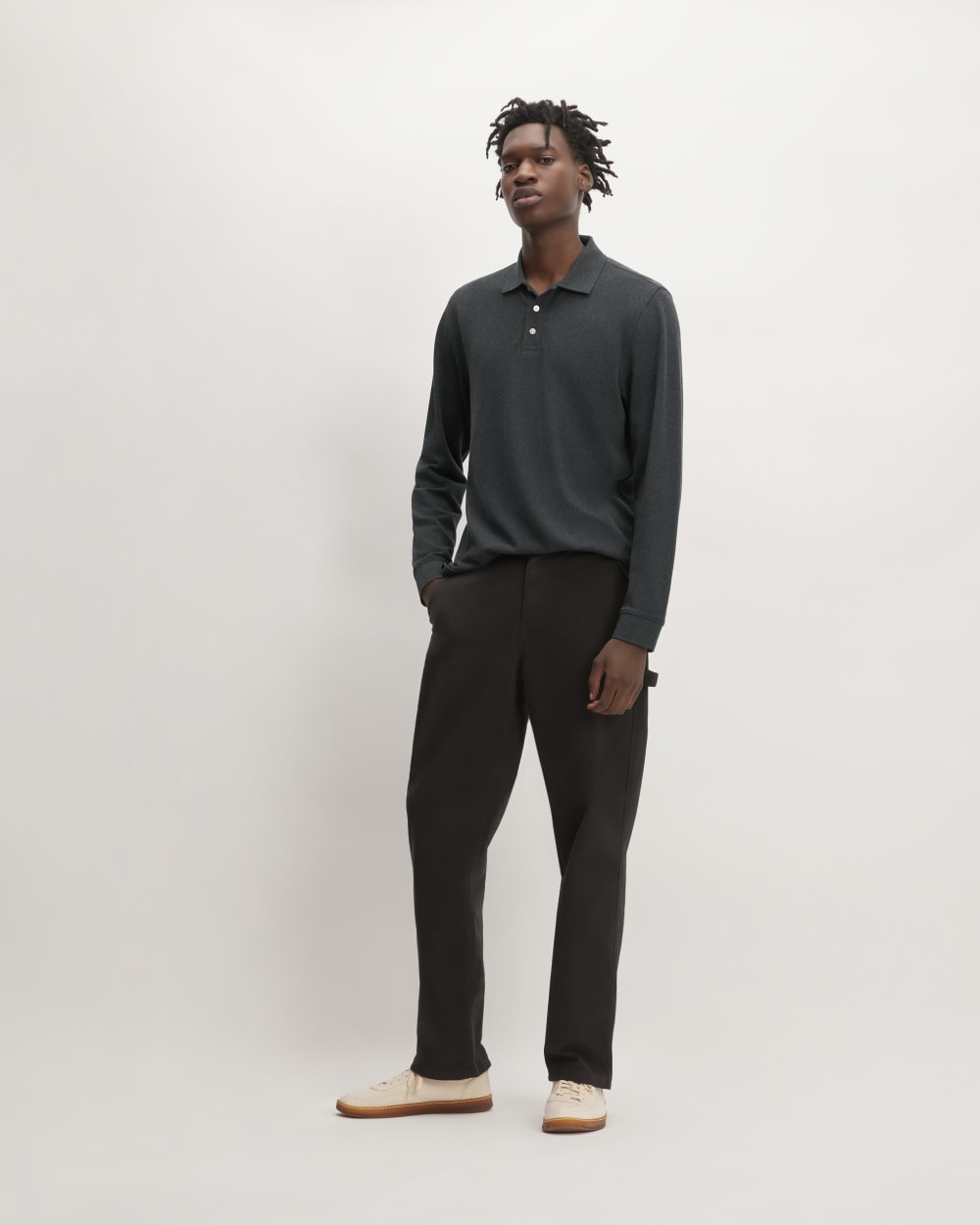 The Long-Sleeve Pique Polo | Heathered Graphite – Everlane