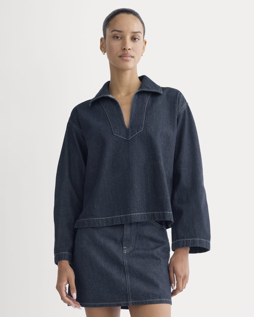 womens-cropped-denim-tunic-tungsten-rinse | primary