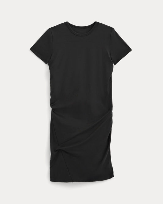 womens-twisted-short-sleeve-crew-dress-black | primary