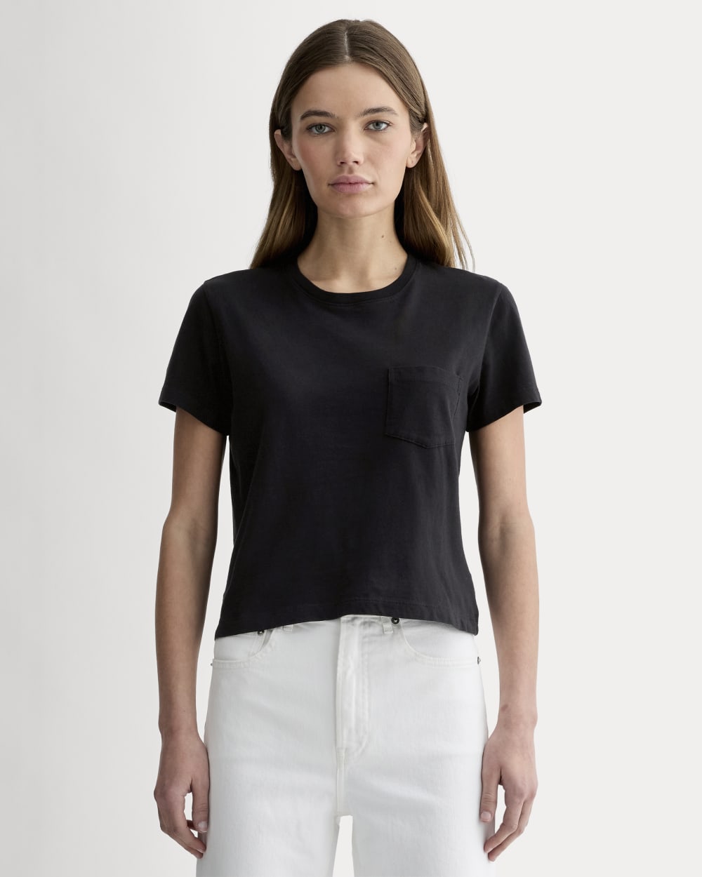 Everlane The Box-Cut Tee in Essential Cotton | Black | Pocket - XXS