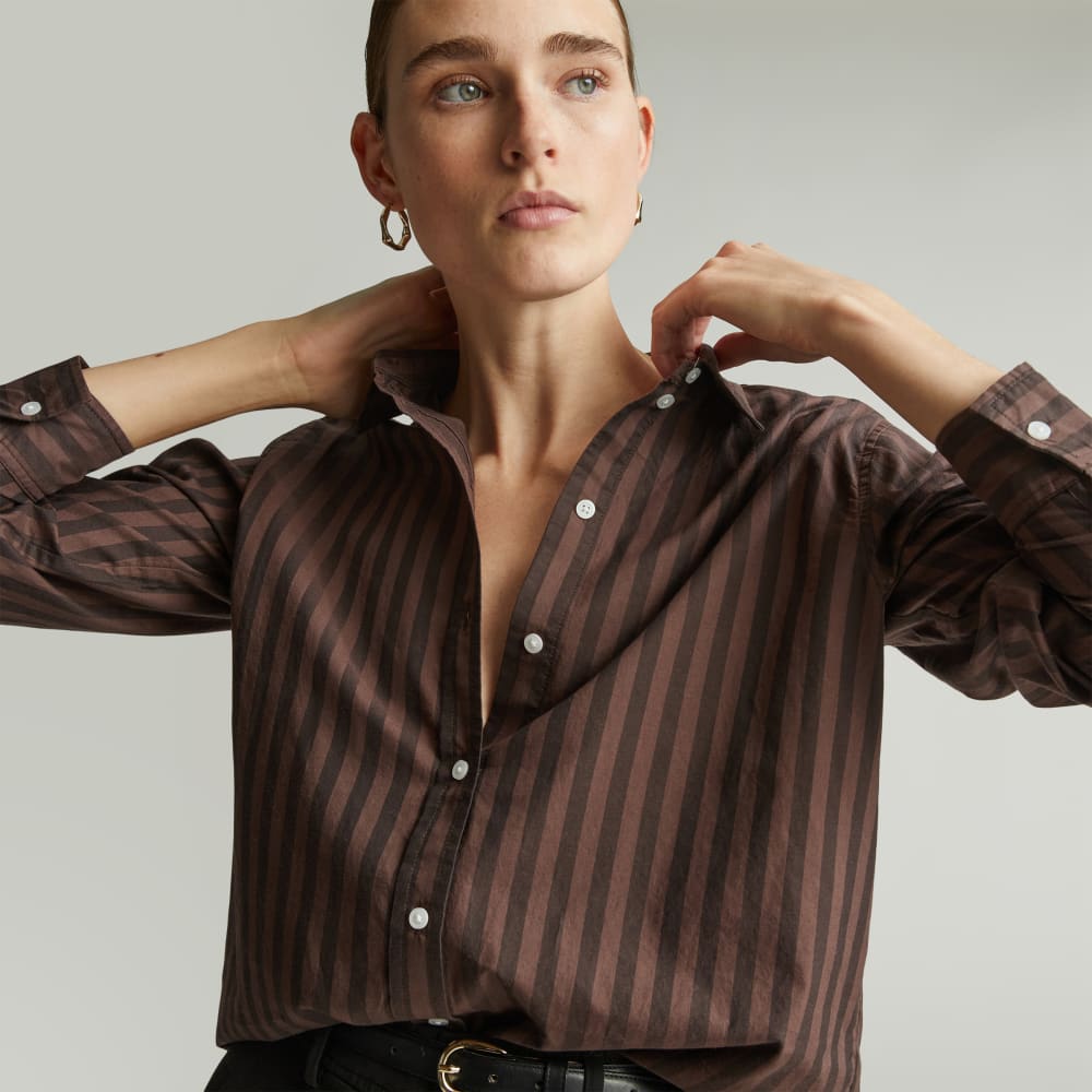 スカート [MARRON EDITION] Black Satin Shirt The Must-Have Shirt in Silky Cotton | Chocolate Brown