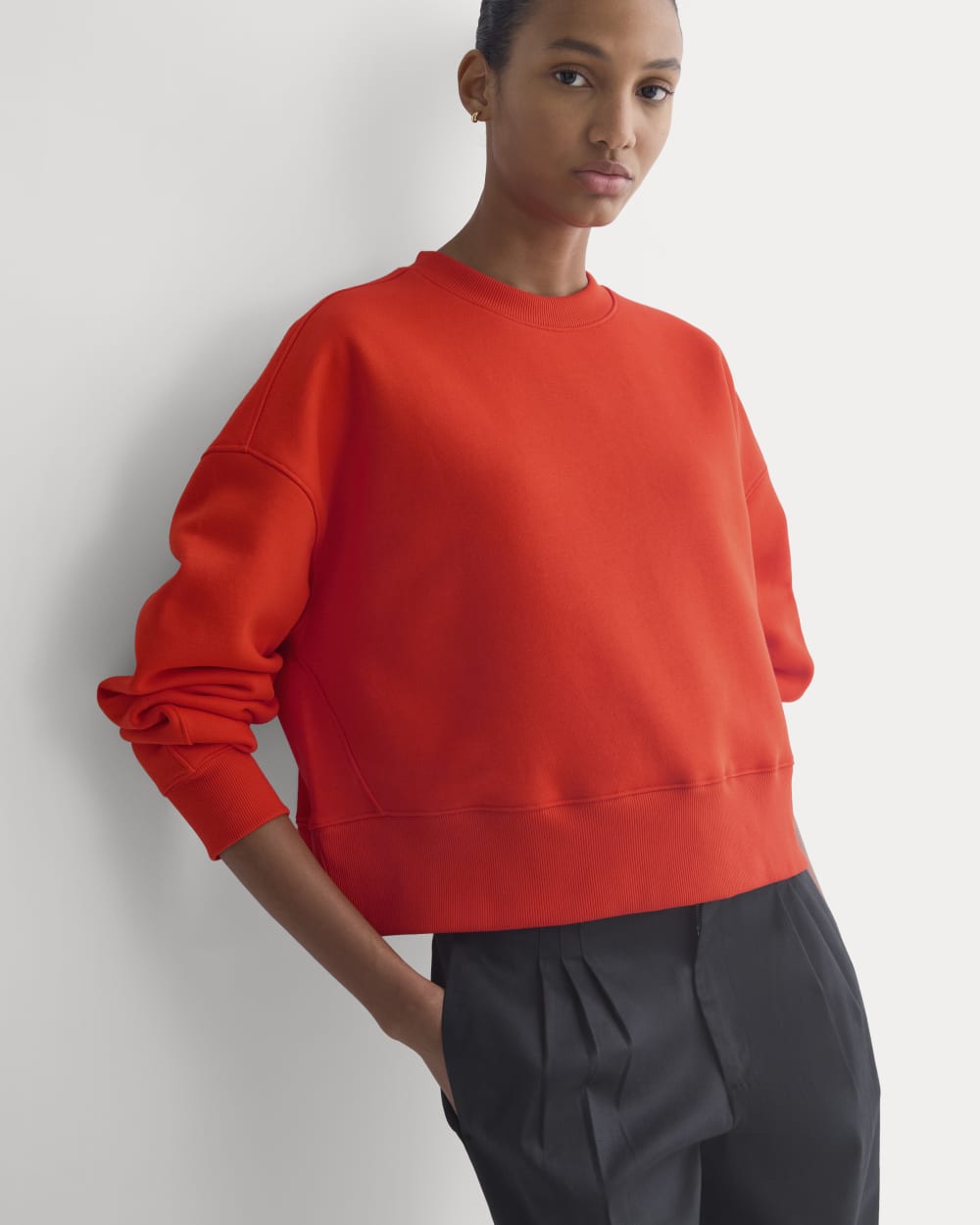 womens-luxe-fleece-sweatshirt-fiery-red | primary