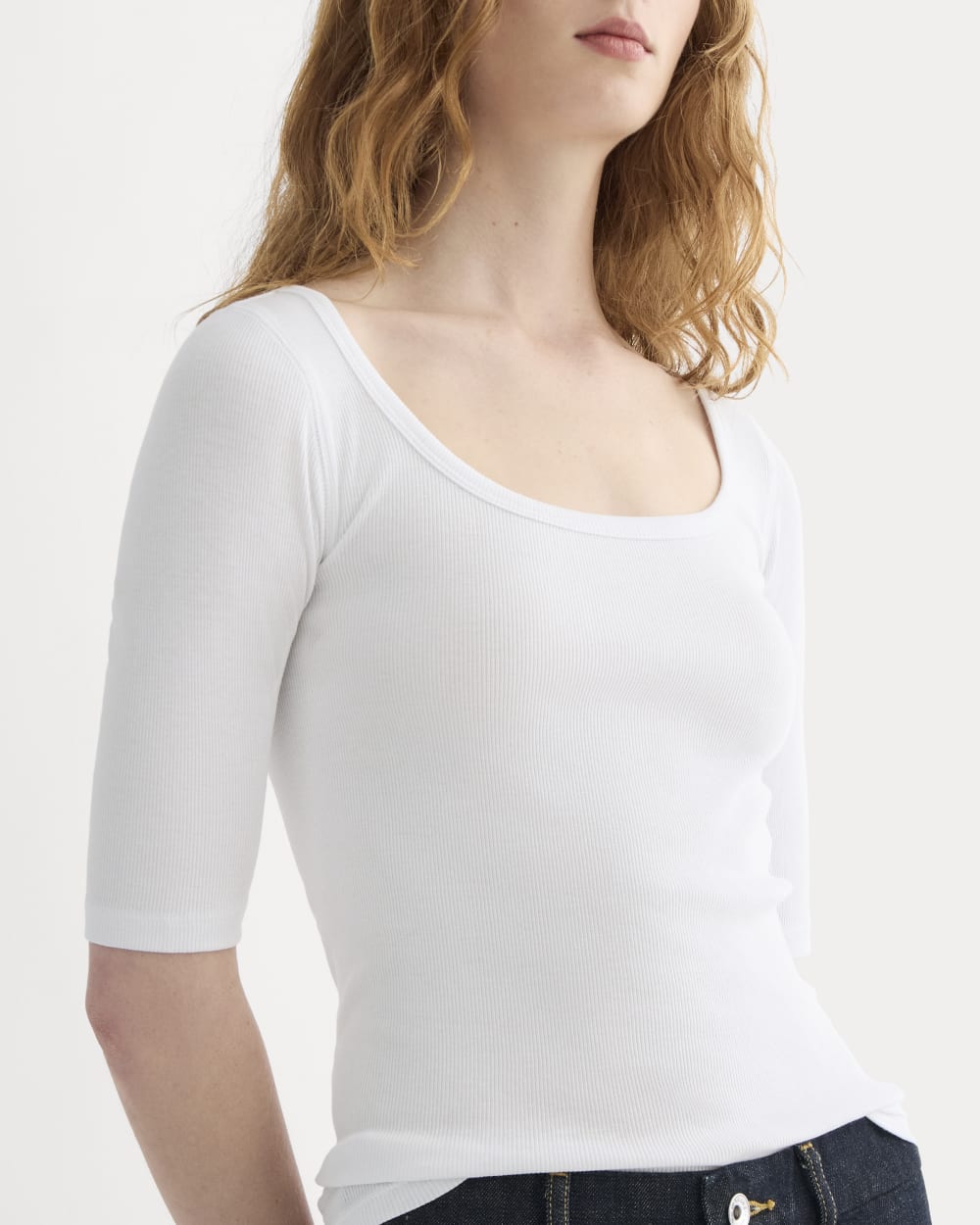 The Luxe Rib Scoop-Neck Tee | White – Everlane