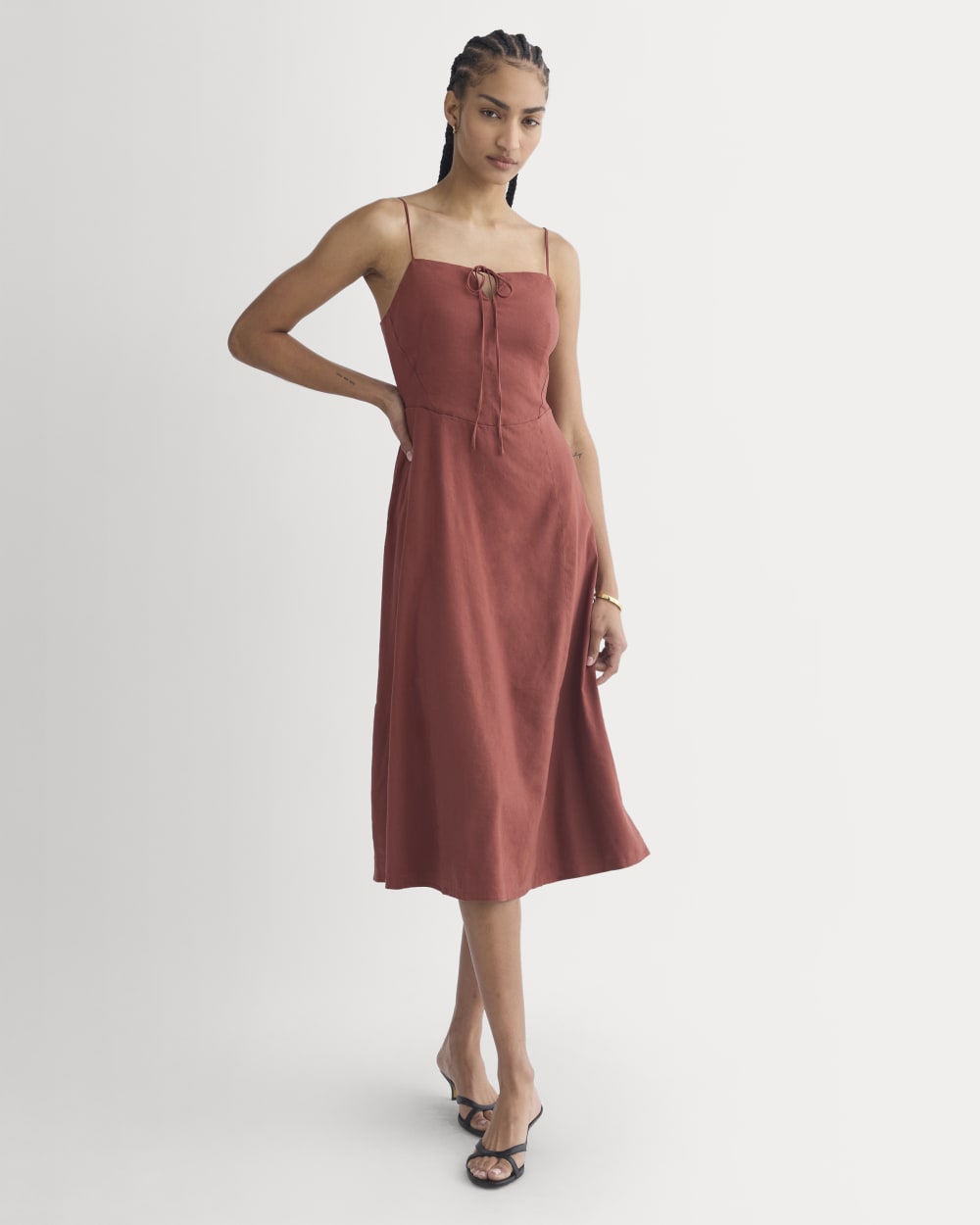 Everlane Tie-Neck Dress, Stretch Linen, Henna Red, Size 16 Everlane Tie-Neck Dress, Stretch Linen, Henna Red, Size 16